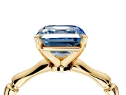 Solitaire Engagement Ring Setting for Fancy Blue Asscher Cut Center with Bamboo Band and Prong Head in Yellow Gold