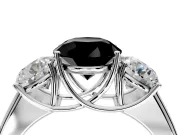 3 Stone Engagement Ring Setting for Fancy Black Round Cut Center with Raised Basket Heads and Prong Head in Platinum