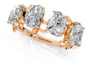 Elongated Cushion Cut Lab-Grown Diamond 4 Stone Wedding Band with Leaf Prongs in Rose Gold