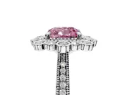 Milgrain Halo Engagement Ring Setting for Fancy Pink Cushion Cut Center with Bezel Point Accents and Prong Head in Platinum