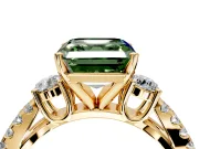 3 Stone Engagement Ring Setting for Fancy Green Asscher Cut Center with Pave Split Shank and Prong Head in Yellow Gold