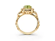 Halo Engagement Ring Setting for Fancy Yellow Round Cut Center with Open Scroll Shoulders and Prong Head in Yellow Gold