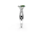3 Stone Engagement Ring Setting for Fancy Green Oval Center with Pave Split Shank and Prong Head in Platinum