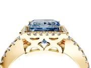 Accent Halo Engagement Ring Setting for Fancy Blue Princess Cut Center with Full-Length Pave Band and Prong Head in Yellow Gold