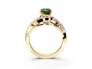 Halo Engagement Ring Setting for Fancy Green Radiant Cut Center with Marquise and Pave Bypass Band and Prong Head in Yellow Gold