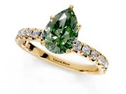 Solitaire Engagement Ring Setting for Fancy Green Pear-Shaped Center with Large Accents and Prong Head in Yellow Gold