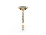 Halo Engagement Ring Setting for Emerald Cut Center with Pave Accents, Heart Basket and Prong Head in Yellow Gold