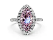 Halo Engagement Ring Setting for Fancy Pink Marquise Center with Raised Halo, Pave Band and Prong Head in Platinum