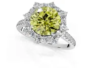 Halo Engagement Ring Setting for Fancy Yellow Round Cut Center with Single-Row Pave, Open Basket and Prong Head in Platinum