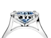 Single Halo Engagement Ring Setting for Fancy Blue Round Cut Center with Corner Claws, Plain Band and Prong Head in White Gold