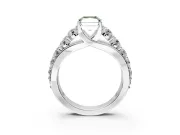 Solitaire Engagement Ring Setting for Fancy Green Radiant Cut Center with Graduated Shared Prongs and Prong Head in Sterling Silver