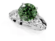 Solitaire Engagement Ring Setting for Fancy Green Round Cut Center with Filigree Accent Basket and Prong Head in Sterling Silver
