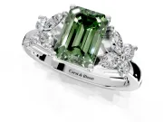 Floral Engagement Ring Setting for Fancy Green Emerald Cut Center with Marquise Cluster Shoulders and Prong Head in Platinum