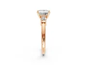 3 Stone Engagement Ring Setting for Princess Cut Center with Wide Plain Band and Prong Head in Rose Gold