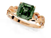 Leaf Engagement Ring Setting for Fancy Green Asscher Cut Center with Milgrain Accent Band and Prong Head in Rose Gold