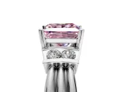 Solitaire Engagement Ring Setting for Fancy Pink Princess Cut Center with Grooved Bar Accent Band and Prong Head in White Gold
