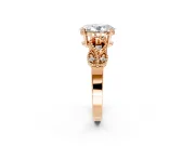 Leaf Engagement Ring Setting for Oval Center with Milgrain Accent Band and Prong Head in Rose Gold