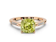 Solitaire Engagement Ring Setting for Fancy Yellow Cushion Cut Center with Channel Accents and Prong Head in Rose Gold