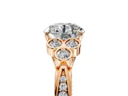 Cluster Engagement Ring Setting for Round Cut Center with Bezel Accent Clusters and Prong Head in Rose Gold