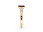 3 Stone Engagement Ring Setting for Fancy Pink Emerald Cut Center with Channel Baguette Accents and Prong Head in Yellow Gold