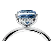 Hidden Halo Engagement Ring Setting for Fancy Blue Princess Cut Center with Thin Round-Wire Band and Prong Head in Sterling Silver