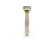 Solitaire Engagement Ring Setting for Fancy Green Asscher Cut Center with Domed Multi-Row Pave Band and Prong Head in Yellow Gold