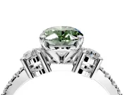 3 Stone Engagement Ring Setting for Fancy Green Oval Center with Round Cut Side Accents and Prong Head in Platinum