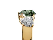 3 Stone Engagement Ring Setting for Fancy Green Heart-Shaped Center with Raised Basket Heads and Prong Head in Yellow Gold