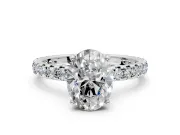 Solitaire Engagement Ring Setting for Oval Center with Shared-Prong Accents and Prong Head in White Gold