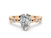 Solitaire Engagement Ring Setting for Pear-Shaped Center with Beaded Bezel Station Band and Prong Head in Rose Gold