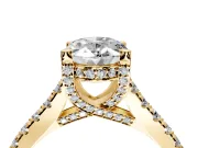 Solitaire Engagement Ring Setting for Oval Center with Widening Pave Band and Claw Prong Head in Yellow Gold