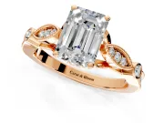 Solitaire Engagement Ring Setting for Emerald Cut Center with Marquise and Bezel Accents and Prong Head in Rose Gold