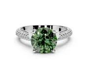 Solitaire Engagement Ring Setting for Fancy Green Round Cut Center with Multi-Row Accents and Prong Head in Platinum