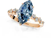 Cluster Engagement Ring Setting for Fancy Blue Marquise Center with Round Cut Accent Band and Prong Head in Rose Gold