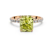 Solitaire Engagement Ring Setting for Fancy Yellow Radiant Cut Center with Micro Pave Band and Prong Head in Rose Gold
