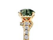 Solitaire Engagement Ring Setting for Fancy Green Round Cut Center with Crossover Accents and Prong Head in Yellow Gold