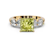 5 Stone Engagement Ring Setting for Fancy Yellow Princess Cut Center with Graduated Accents and Prong Head in Yellow Gold