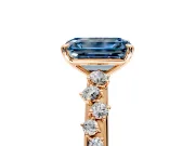 Cluster Engagement Ring Setting for Fancy Blue Emerald Cut Center with Round Cut Accent Band and Prong Head in Rose Gold