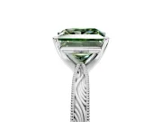 Solitaire Engagement Ring Setting for Fancy Green Princess Cut Center with Engraved Milgrain Band and Prong Head in Sterling Silver