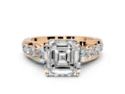 Solitaire Engagement Ring Setting for Asscher Cut Center with Graduated Shared Prongs and Prong Head in Rose Gold