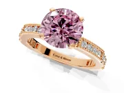 Solitaire Engagement Ring Setting for Fancy Pink Round Cut Center with Milgrain-Edged Pave Band and Prong Head in Rose Gold