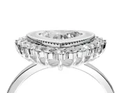 Halo Engagement Ring Setting for Heart-Shaped Center with Milgrain Bezel Rim, Plain Band and Prong Head in Sterling Silver