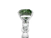 Solitaire Engagement Ring Setting for Fancy Green Cushion Cut Center with Beaded Bezel Station Band and Prong Head in White Gold