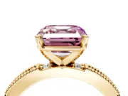 Solitaire Engagement Ring Setting for Fancy Pink Asscher Cut Center with Milgrain-Edged Pave Band and Prong Head in Yellow Gold