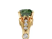 Solitaire Engagement Ring Setting for Fancy Green Cushion Cut Center with Marquise and Bezel Accents and Prong Head in Yellow Gold