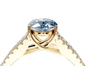 Solitaire Engagement Ring Setting for Fancy Blue Oval Center with Pave Split Shank and Prong Head in Yellow Gold