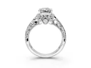 Solitaire Engagement Ring Setting for Radiant Cut Center with Filigree Accent Basket and Prong Head in Platinum