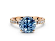 Solitaire Engagement Ring Setting for Fancy Blue Round Cut Center with Band of Accents and Prong Head in Rose Gold