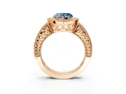 Milgrain Halo Engagement Ring Setting for Fancy Blue Heart-Shaped Center with Pave Band and Prong Head in Rose Gold