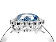 Starburst Halo Engagement Ring Setting for Fancy Blue Heart-Shaped Center with Flat Cathedral Band and Prong Head in White Gold